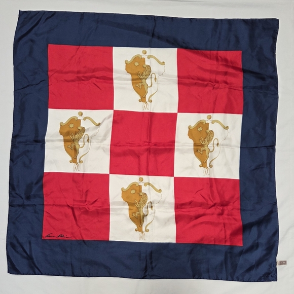 Vintage 70s Anne Klein Lion Crest Silk Square Scarf - Picture 1 of 7